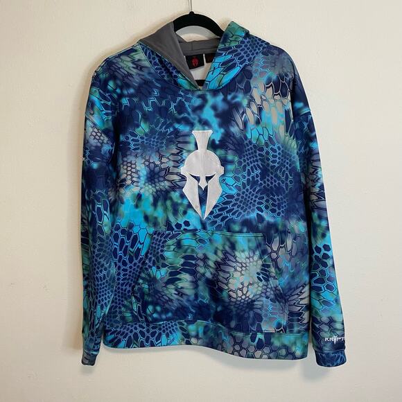 Kryptek Men's Sweatshirt Hoodie Camo Blue Green Logo Size Large Brushed Fleece - Picture 1 of 6